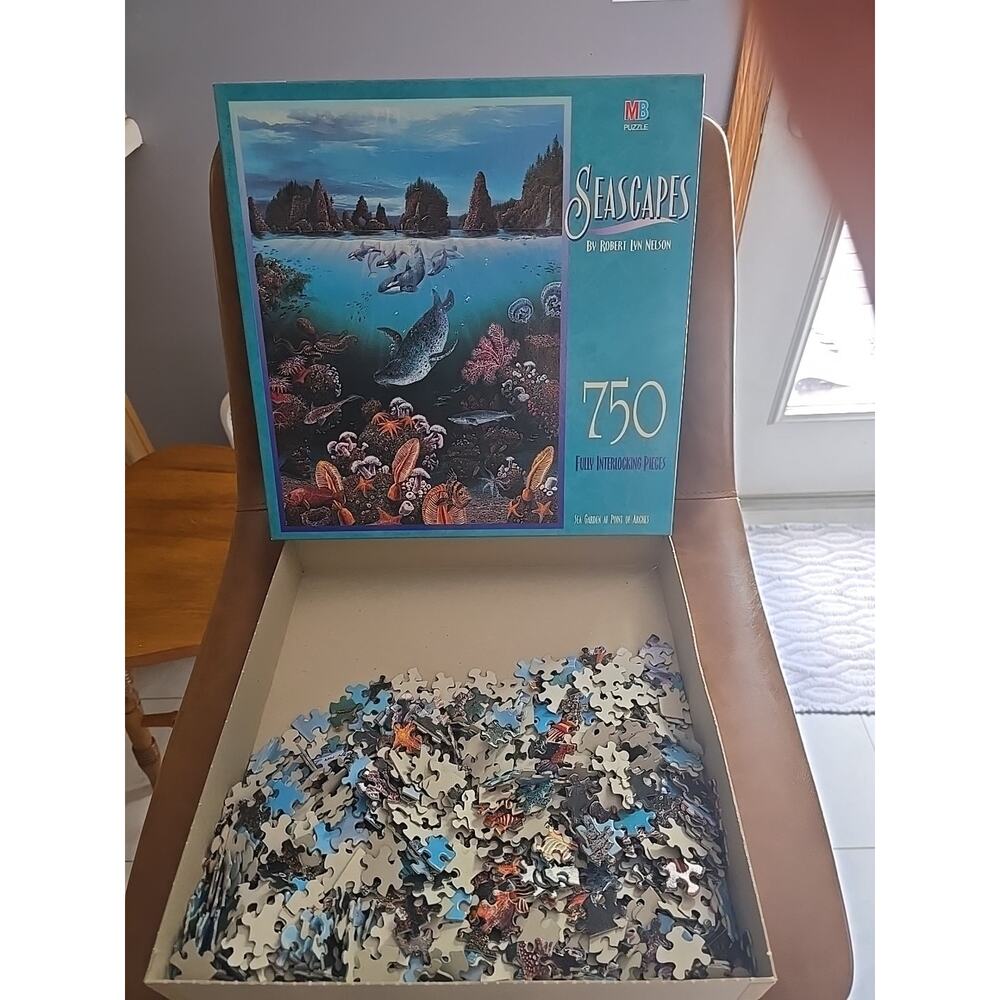 VTG 1989 Milton Bradley Seascapes Sea Garden At Point 750 Piece Jigsaw Puzzle